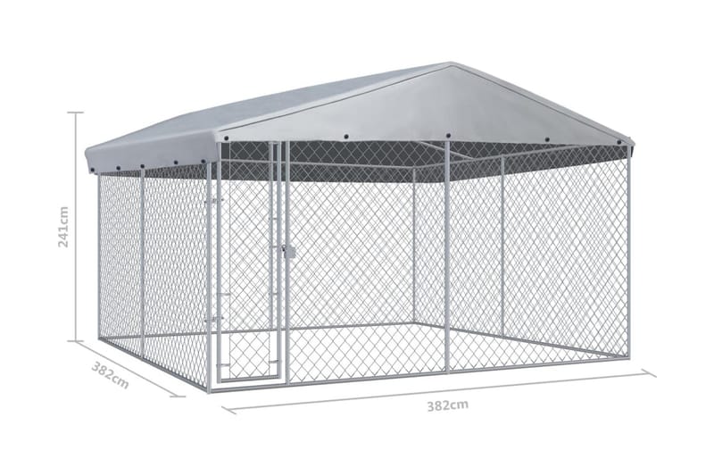 Hundkennel med tak för utomhusbruk 382x382x225 cm - Silver - Sport & fritid - För djuren - För hund - Hundmöbler