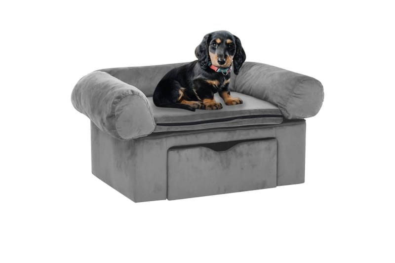 Hundsoffa med låda grå 75x50x38 cm plysch - Grå - Sport & fritid - För djuren - För hund - Hundmöbler - Hundbädd & hundsäng
