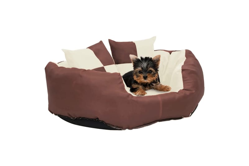Vändbar och tvättbar hundsäng brun och gräddvit 65 x 50 x 20 - Brun - Sport & fritid - För djuren - För hund - Hundmöbler - Hundbädd & hundsäng