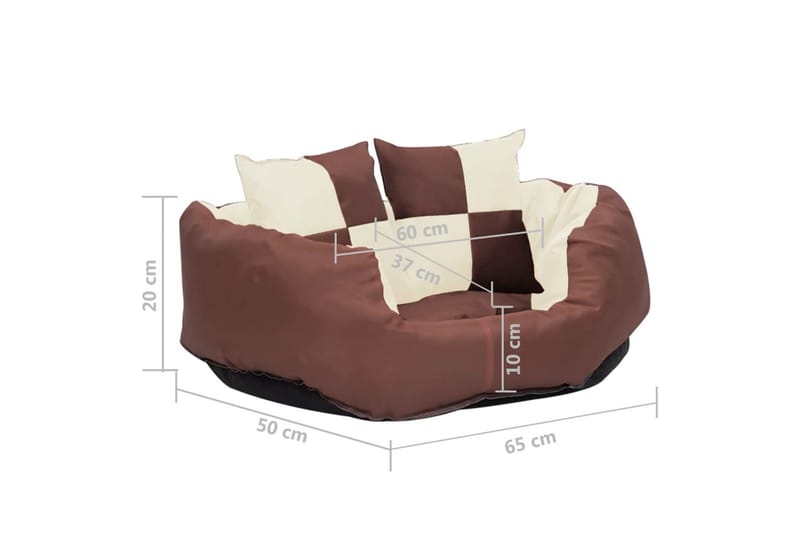 Vändbar och tvättbar hundsäng brun och gräddvit 65 x 50 x 20 - Brun - Sport & fritid - För djuren - För hund - Hundmöbler - Hundbädd & hundsäng
