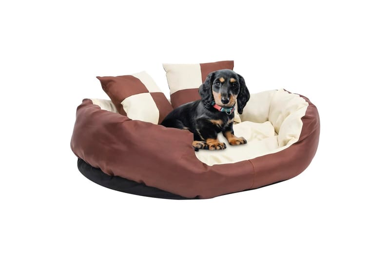 Vändbar och tvättbar hundsäng brun och gräddvit 85x70x20 cm - Brun - Sport & fritid - För djuren - För hund - Hundmöbler - Hundbädd & hundsäng