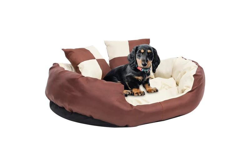 Vändbar och tvättbar hundsäng brun och gräddvit 85x70x20 cm - Brun - Hundmöbler - Hundbädd & hundsäng