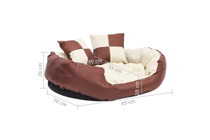 Vändbar och tvättbar hundsäng brun och gräddvit 85x70x20 cm - Brun - Sport & fritid - För djuren - För hund - Hundmöbler - Hundbädd & hundsäng