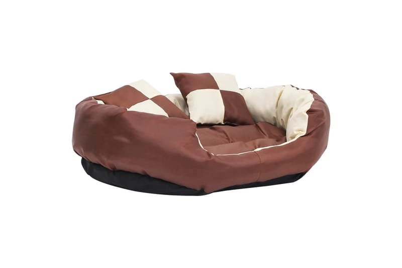 Vändbar och tvättbar hundsäng brun och gräddvit 85x70x20 cm - Brun - Sport & fritid - För djuren - För hund - Hundmöbler - Hundbädd & hundsäng