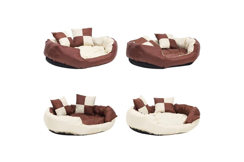 Vändbar och tvättbar hundsäng brun och gräddvit 85x70x20 cm - Brun - Sport & fritid - För djuren - För hund - Hundmöbler - Hundbädd & hundsäng