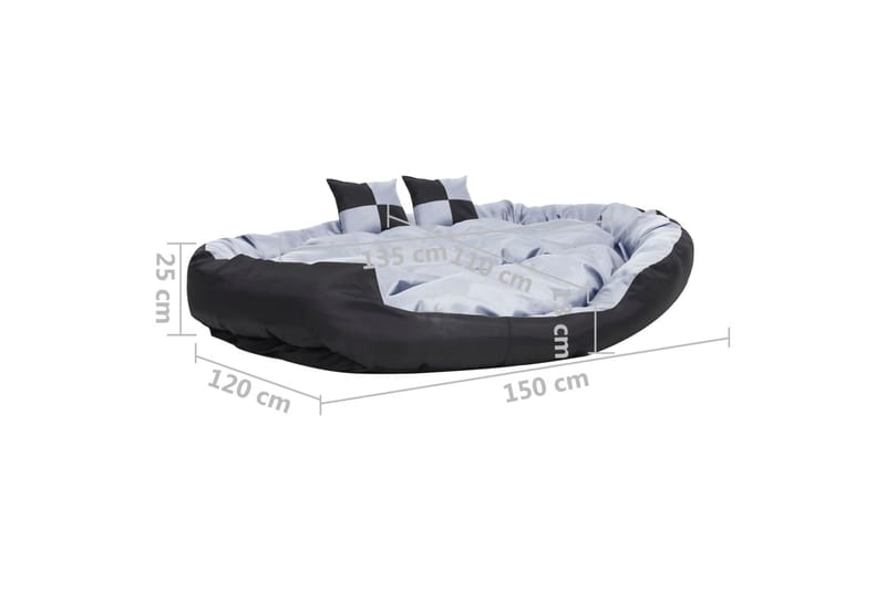 Vändbar och tvättbar hundsäng grå och svart 150 x 120 x 25 c - Grå - Sport & fritid - För djuren - För hund - Hundmöbler - Hundbädd & hundsäng