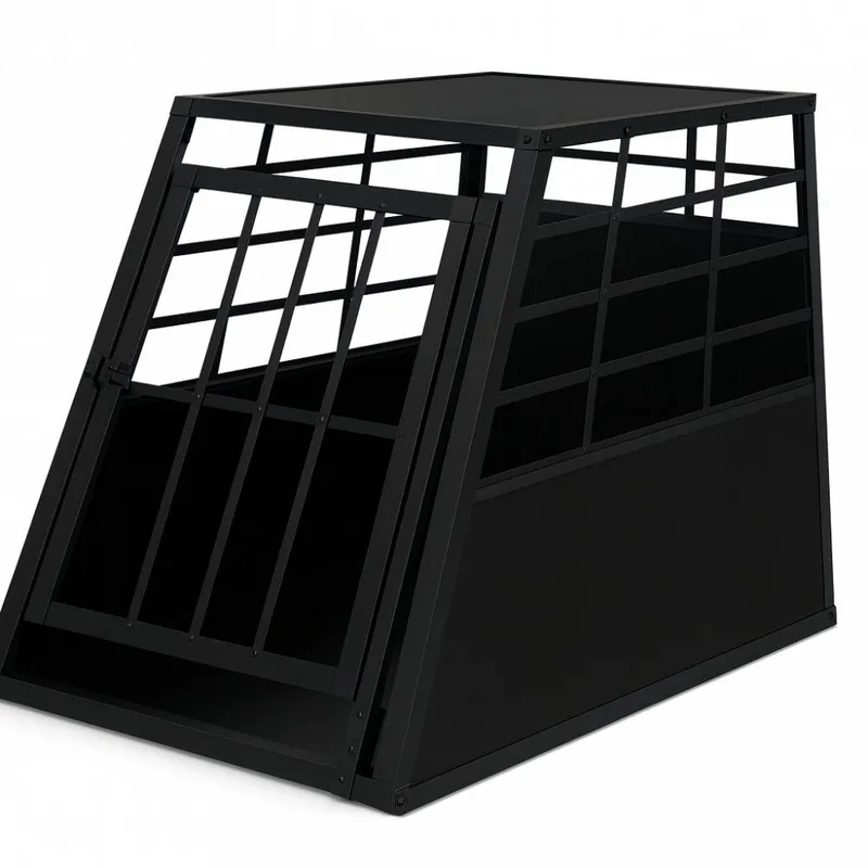 Stor hundbur för bil | Aluminium och MDF | Säker transportbur för hund | 65×91×69 cm, undefined