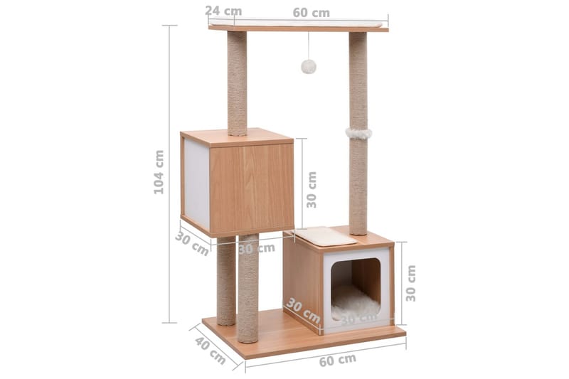 Klösträd med klösmatta i sisal 104 cm - Ljusbrun/Brun - Klösträd & klösmöbler - Kattmöbler