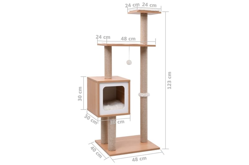Klösträd med klösmatta i sisal 123 cm - Brun/Vit - Sport & fritid - För djuren - Katt - Kattmöbler - Klösträd & klösmöbler