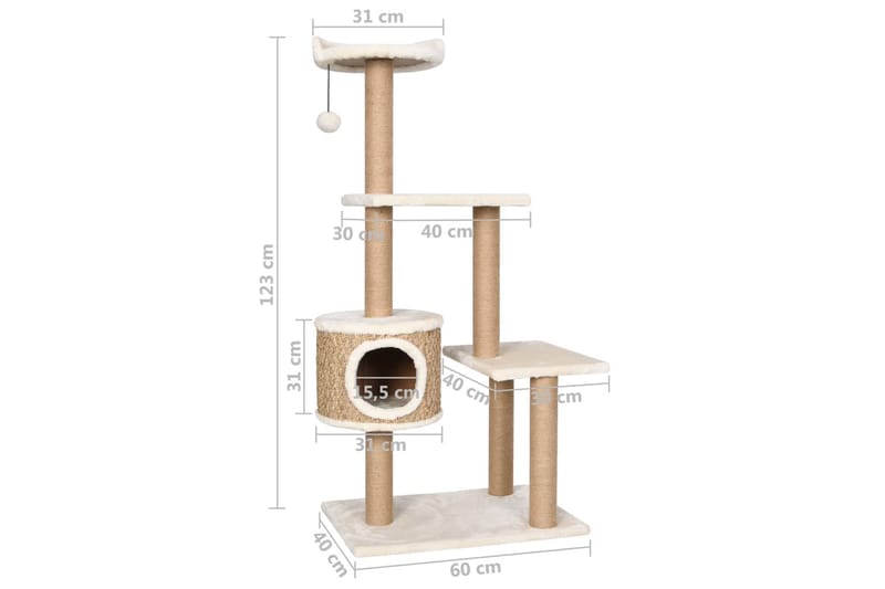 Klösträd med klöspelare 123 cm sjögräs - Beige - Sport & fritid - För djuren - Katt - Kattmöbler - Klösträd & klösmöbler