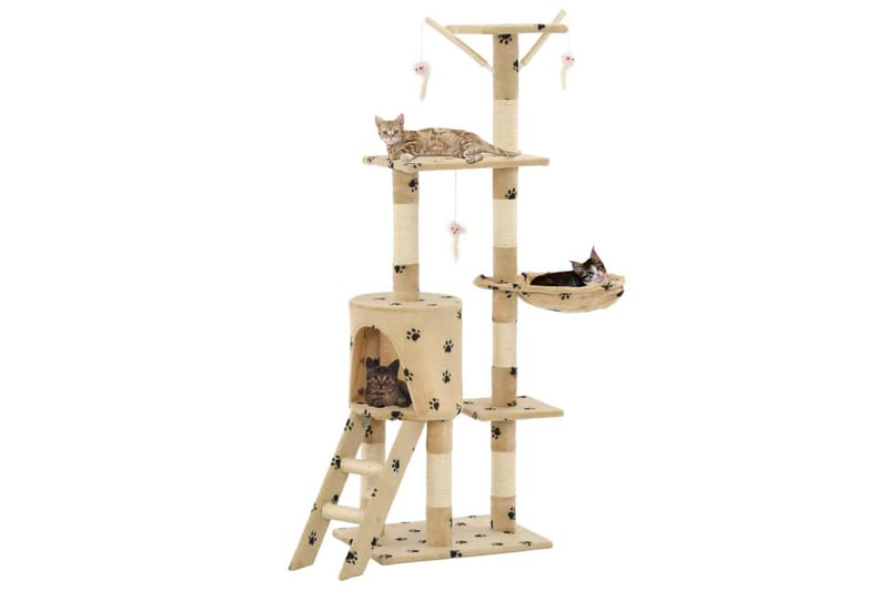 Klösträd med klöspelare i sisal 138 cm tassavtryck beige - Beige - Sport & fritid - För djuren - Katt - Kattmöbler