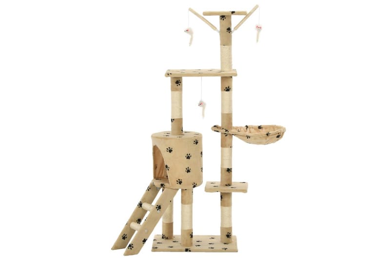 Klösträd med klöspelare i sisal 138 cm tassavtryck beige - Beige - Sport & fritid - För djuren - Katt - Kattmöbler