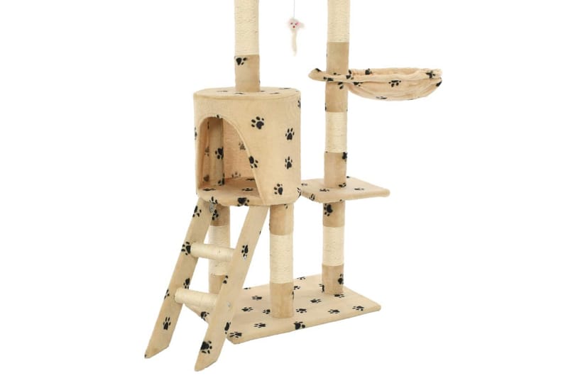 Klösträd med klöspelare i sisal 138 cm tassavtryck beige - Beige - Sport & fritid - För djuren - Katt - Kattmöbler