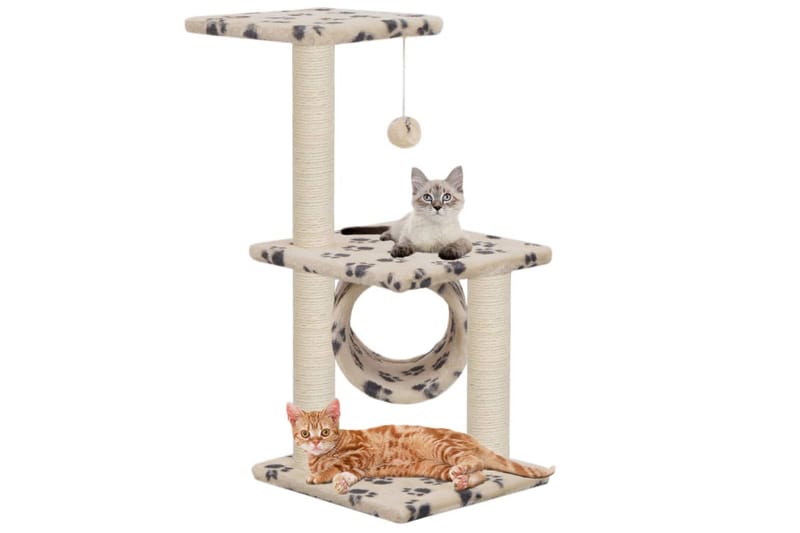Klösträd med klöspelare i sisal 65 cm tassavtryck beige - Beige - Sport & fritid - För djuren - Katt - Kattmöbler