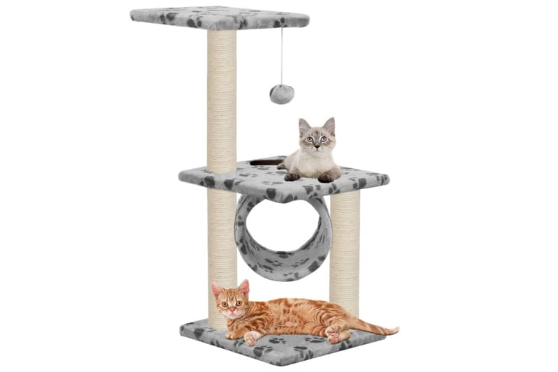 Klösträd med klöspelare i sisal 65 cm tassavtryck grå - Grå - Sport & fritid - För djuren - Katt - Kattmöbler