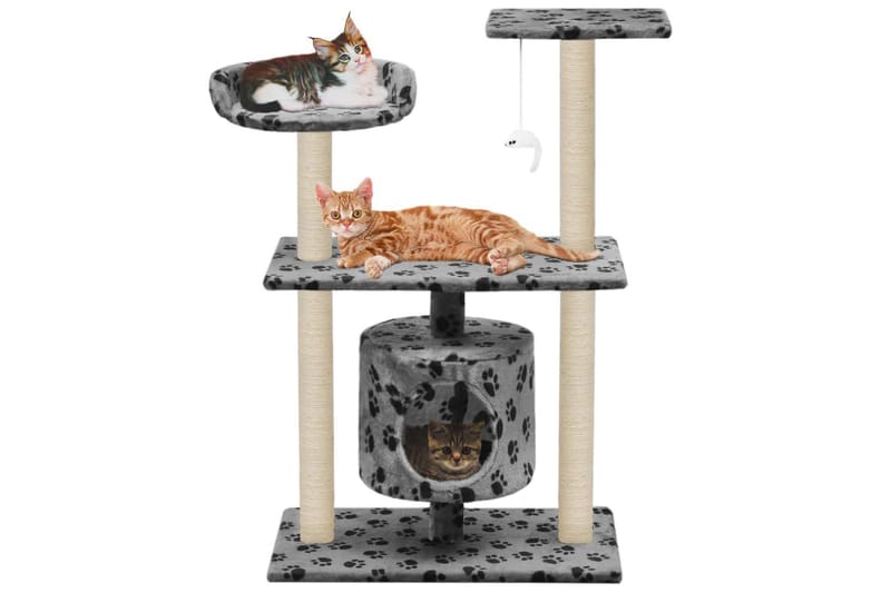 Klösträd med klöspelare i sisal 95 cm tassavtryck grå - Grå - Sport & fritid - För djuren - Katt - Kattmöbler
