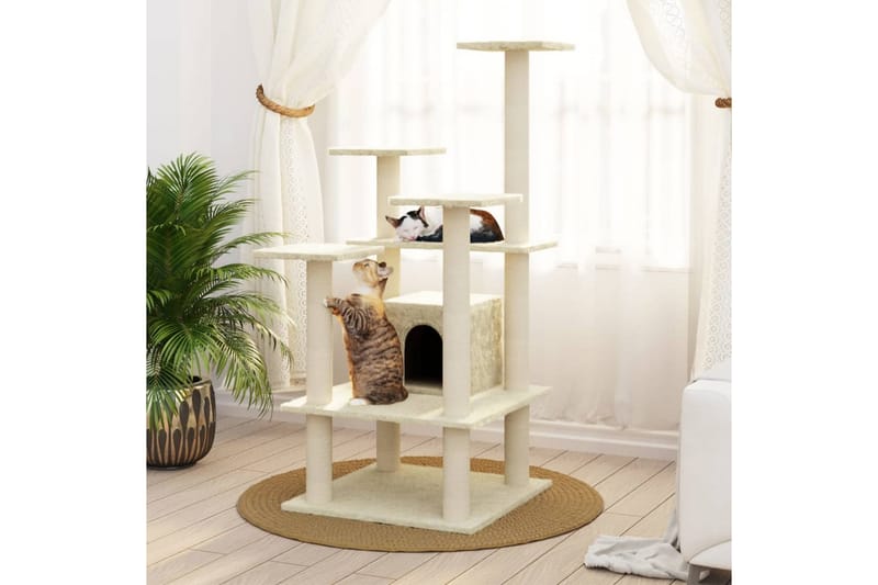 Klösträd med klöspelare i sisal gräddvit 110 cm - Vit - Sport & fritid - För djuren - Katt - Kattmöbler - Klösträd & klösmöbler