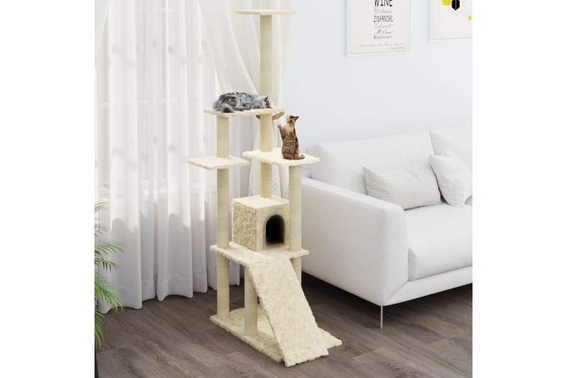 Klösträd med klöspelare i sisal gräddvit 155 cm - Vit - Sport & fritid - För djuren - Katt - Kattmöbler - Klösträd & klösmöbler