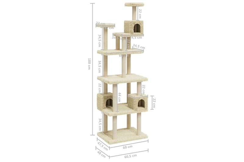 Klösträd med klöspelare i sisal gräddvit 188 cm - Kräm - Sport & fritid - För djuren - Katt - Kattmöbler - Klösträd & klösmöbler