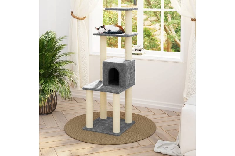 Klösträd med klöspelare i sisal ljusgrå 105 cm - Grå - Sport & fritid - För djuren - Katt - Kattmöbler - Klösträd & klösmöbler