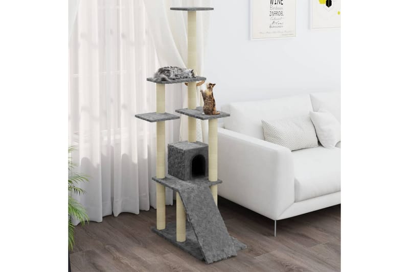 Klösträd med klöspelare i sisal ljusgrå 155 cm - Grå - Sport & fritid - För djuren - Katt - Kattmöbler - Klösträd & klösmöbler