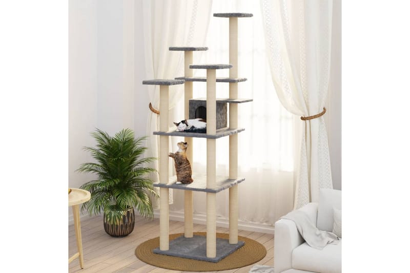 Klösträd med klöspelare i sisal ljusgrå 171 cm - Grå - Sport & fritid - För djuren - Katt - Kattmöbler - Klösträd & klösmöbler
