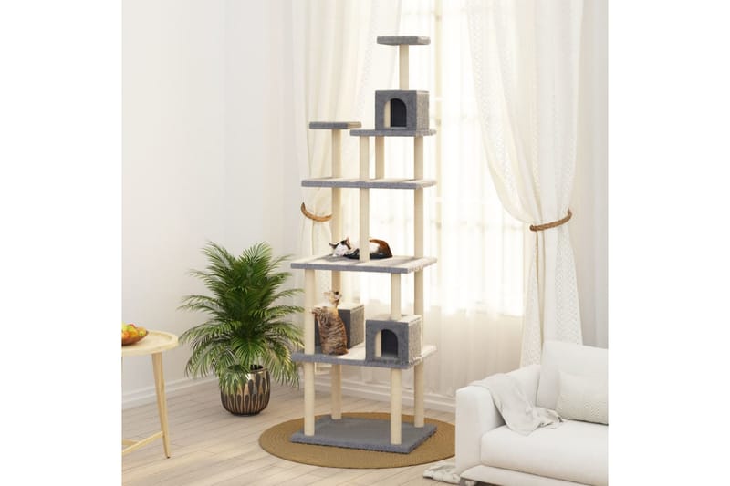 Klösträd med klöspelare i sisal ljusgrå 188 cm - Ljusgrå - Sport & fritid - För djuren - Katt - Kattmöbler - Klösträd & klösmöbler