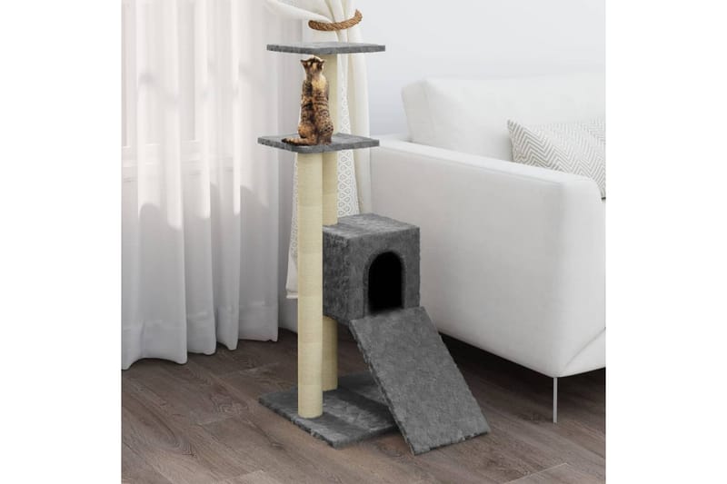 Klösträd med klöspelare i sisal ljusgrå 92 cm - Grå - Sport & fritid - För djuren - Katt - Kattmöbler - Klösträd & klösmöbler