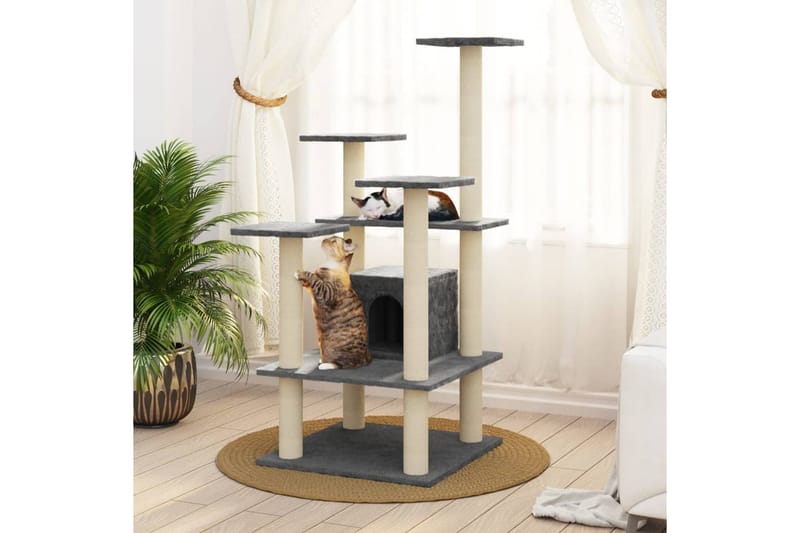 Klösträd med klöspelare i sisal mörkgrå 110 cm - Grå - Sport & fritid - För djuren - Katt - Kattmöbler - Klösträd & klösmöbler