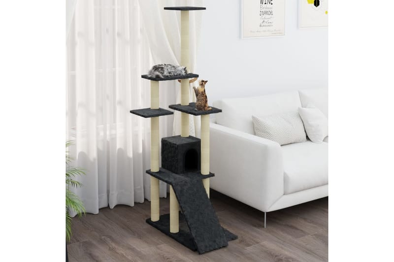Klösträd med klöspelare i sisal mörkgrå 155 cm - Grå - Sport & fritid - För djuren - Katt - Kattmöbler - Klösträd & klösmöbler