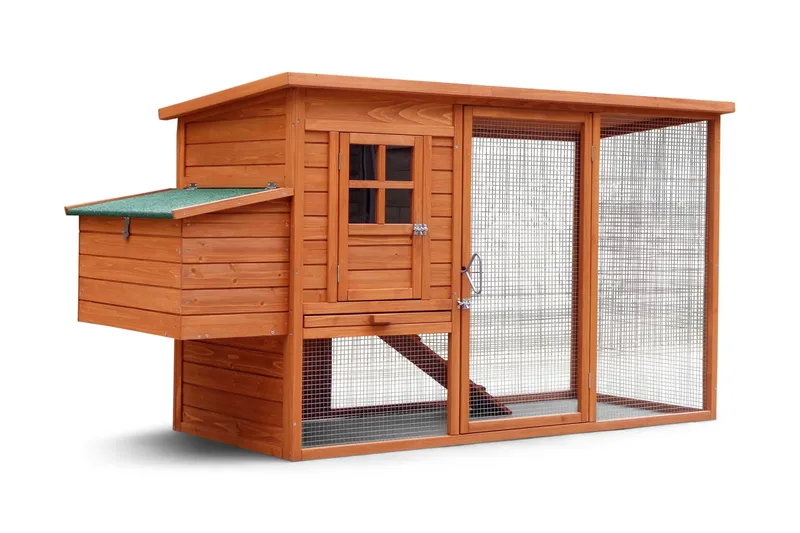 Hönshus i furu med utegård, undefined