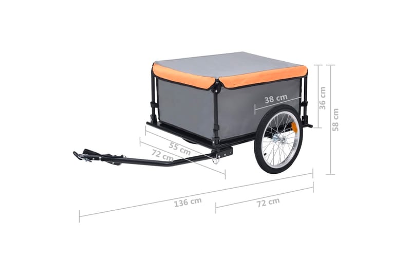 Cykelvagn grå och orange 65 kg - Orange - Cykeltillbehör