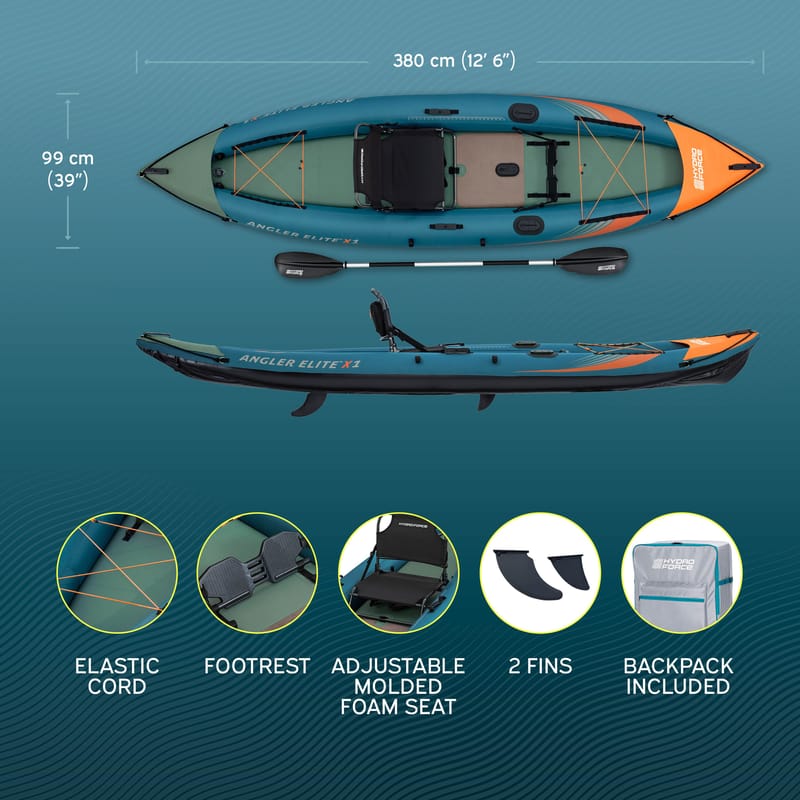 HydroForce Angler Elite Fiskekajak 380×99 cm |  Fish ruler, ripstop & komplett set | Bestway (65197) - Sport & fritid - Friluftsliv - Kanot & kajak
