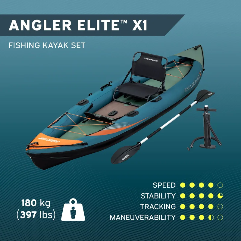 HydroForce Angler Elite Fiskekajak 380×99 cm |  Fish ruler, ripstop & komplett set | Bestway (65197), undefined