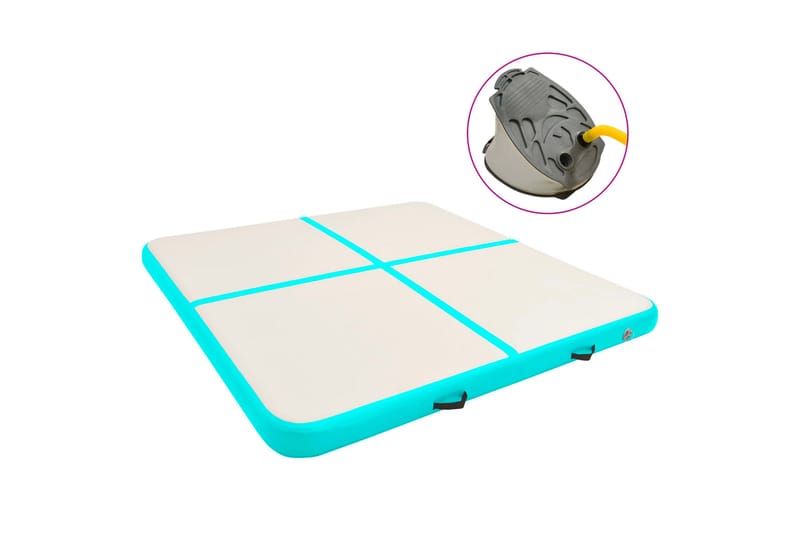 Uppblåsbar gymnastikmatta med pump 200x200x10 cm PVC grön - Grön - Sport & fritid - Hemmagym - Träningsredskap - Gymnastikmatta & Airtrack