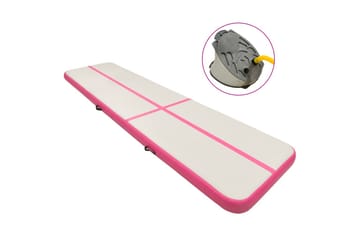 Uppblåsbar gymnastikmatta med pump 600x100x15 cm PVC rosa