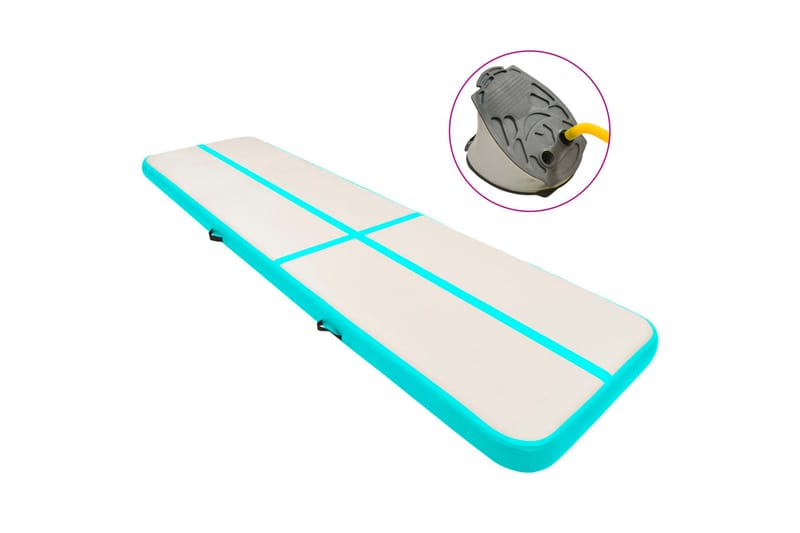 Uppblåsbar gymnastikmatta med pump 600x100x15 cm PVC grön - Grön - Sport & fritid - Hemmagym - Träningsredskap - Gymnastikmatta & Airtrack