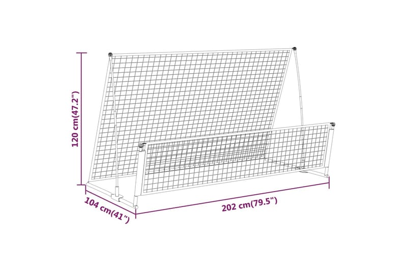 2-i-1 returnät/fotbollsmål 202x104x120 cm stål - Svart - Utomhusspel