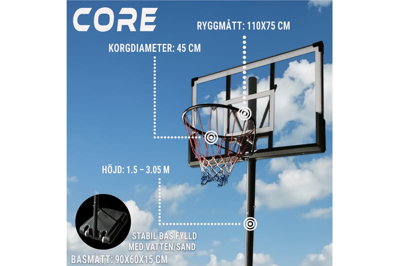 Core Basketkorg 1,5-3,05 m - Svart - Sport & fritid - Lek & sport - Utomhusspel