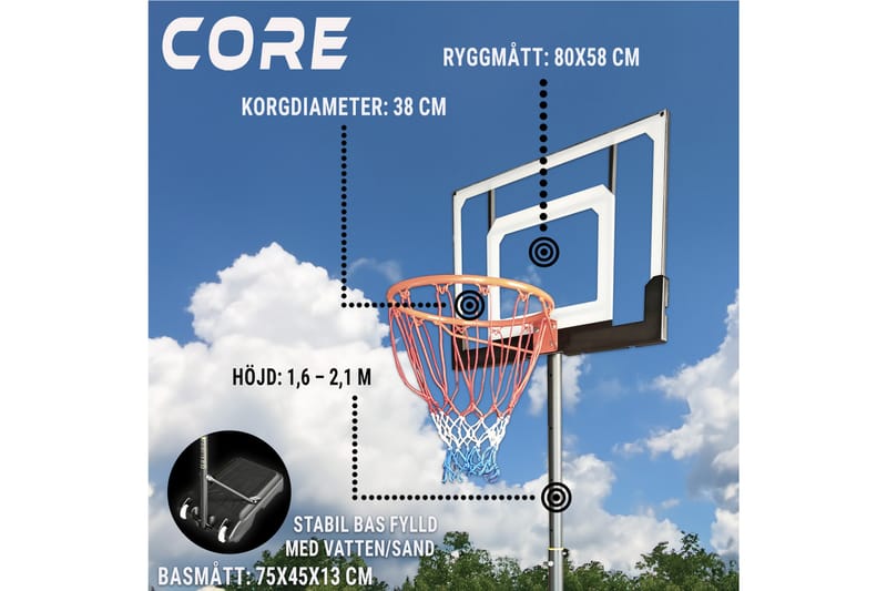 Core Basketkorg för barn 1,6-2,1 m - Svart/Orange - Sport & fritid - Lek & sport - Utomhusspel