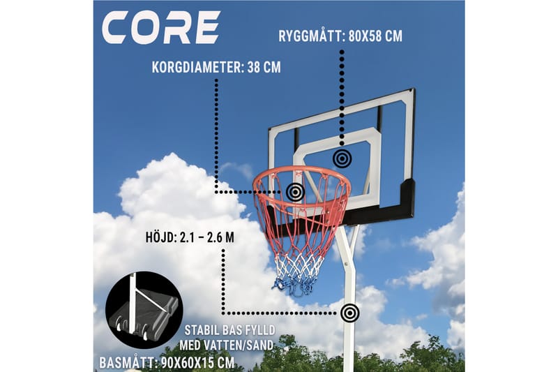 Core Basketkorg för Ungdom 2,1-2,6 m - Svart/Orange - Sport & fritid - Lek & sport - Utomhusspel