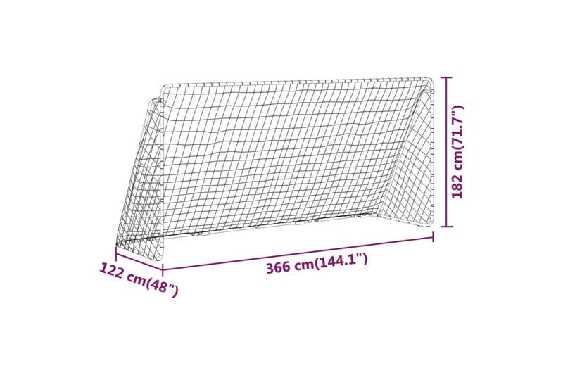 Fotbollsmål med nät vit 366x122x182 cm stål - Vit - Sport & fritid - Lek & sport - Utomhusspel