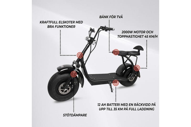 Swoop Kruiser Elscooter Turbo 2000W - Vit - Sport & fritid - Lek & sport - Lekfordon & hobbyfordon