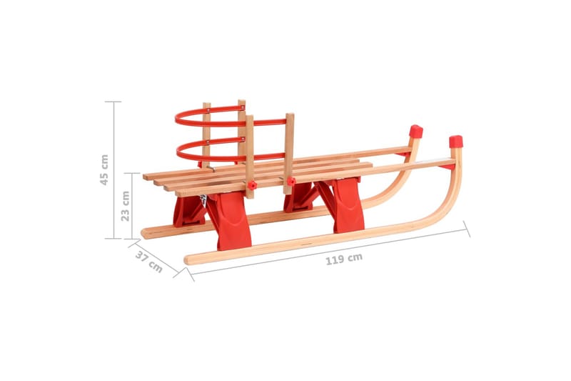 Hopfällbar kälke med ryggstöd 119 cm trä - Röd - Lekplats & lekplatsutrustning