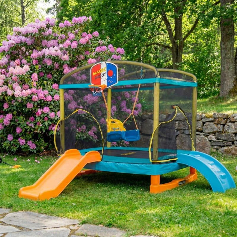 Rektangulär studsmatta 180×130 cm – PE-säkerhetsnät, 32 fjädrar & stabil stålkonstruktion, undefined