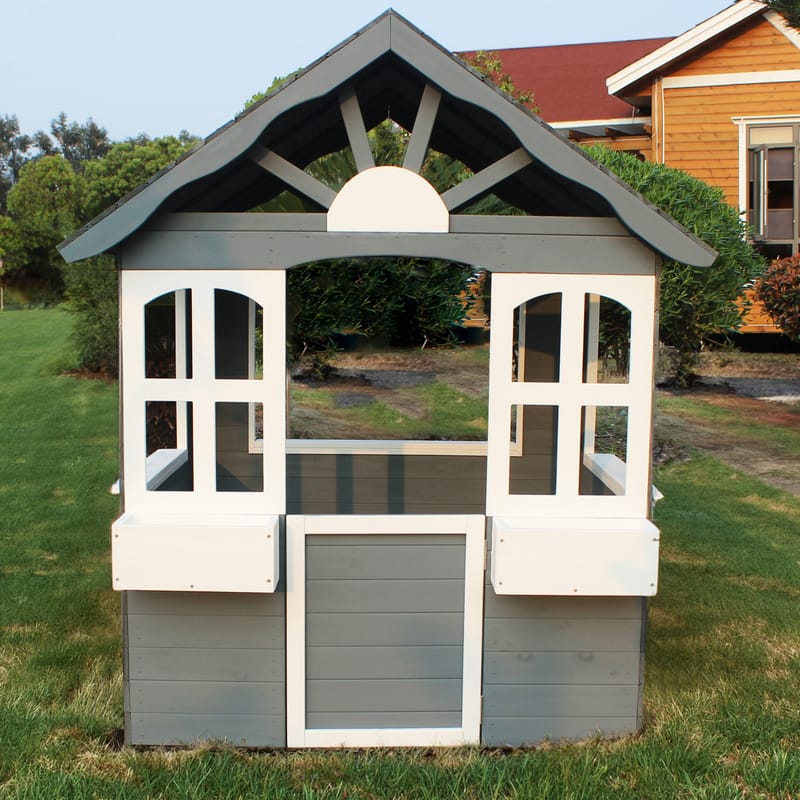 Lekstuga i trä 1m² | Komplett färdigmålad byggsats | Grå/vit - Sport & fritid - Lek & sport - Lekstuga