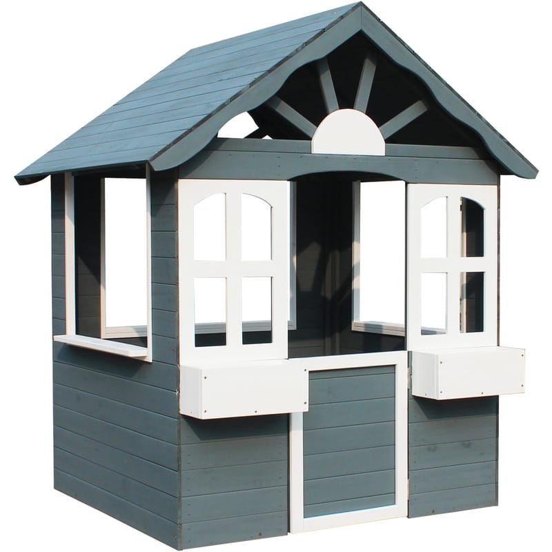 Lekstuga i trä 1m² | Komplett färdigmålad byggsats | Grå/vit - Sport & fritid - Lek & sport - Lekstuga