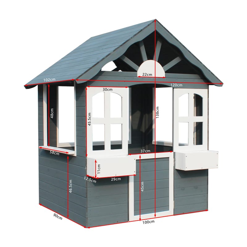 Lekstuga i trä 1m² | Komplett färdigmålad byggsats | Grå/vit - Sport & fritid - Lek & sport - Lekstuga