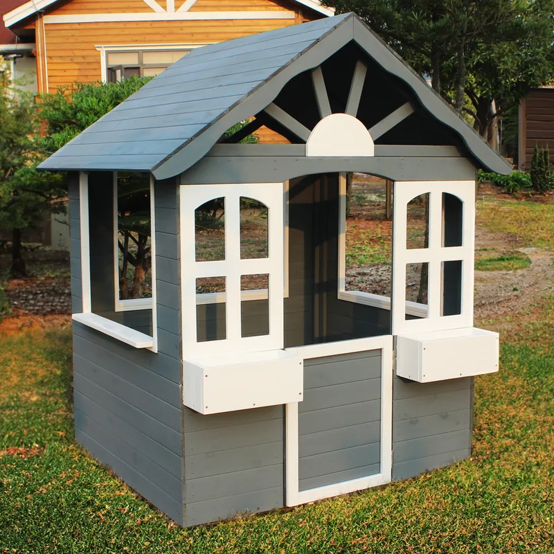 Lekstuga i trä 1m² | Komplett färdigmålad byggsats | Grå/vit, undefined