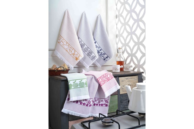 Landercost Tvättlapp 6-pack, Vit/Blå/Grå/Rosa/Lila/Grön/Gul